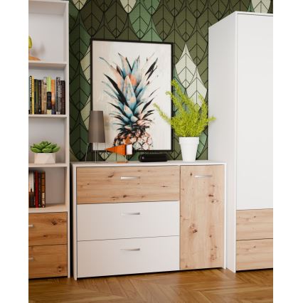 Cómoda con cajones URO roble artisan/ blanca