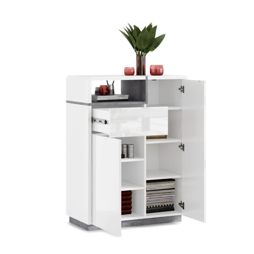 Cómoda FRED con cajón, blanca/gris