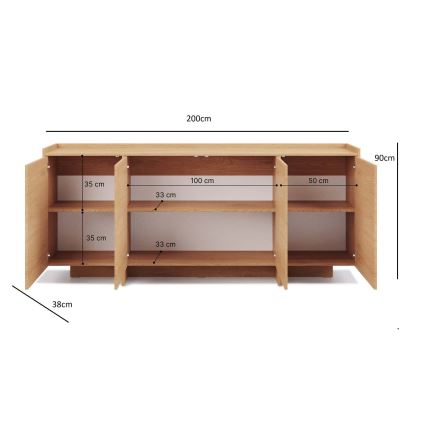 Cómoda KEMI 200x90x38 roble Cremona