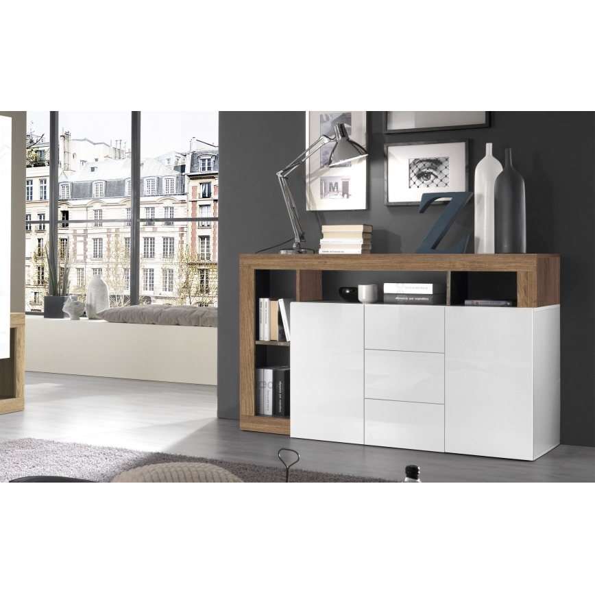 Cómoda LENOR 146x93x42 cm blanco/roble