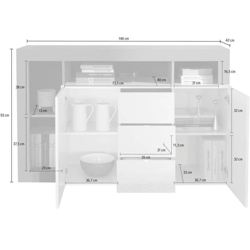 Cómoda LENOR 146x93x42 cm blanco/roble
