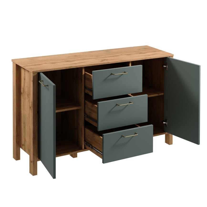 Cómoda MENTA 138x81x40 cm roble wotan/verde