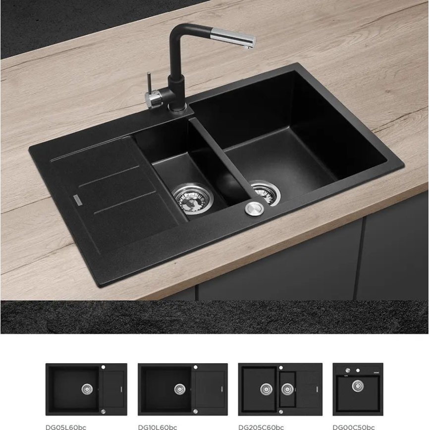 Concept BDG4527BC - Grifo para fregadero con rociador extraíble 26,9 cm, acabado granito/negro