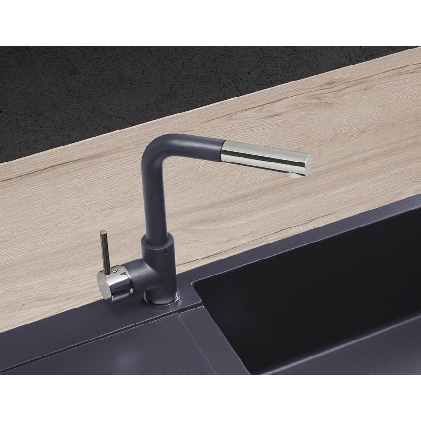 Concept BDG4527DG - Grifo monomando para fregadero con caño extraíble 26,9 cm, acabado granito/gris oscuro
