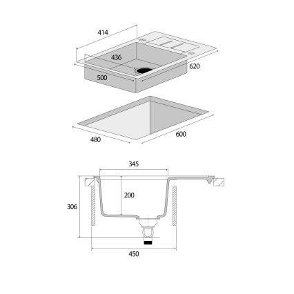Concept DG05C45DG - Fregadero de cocina CUBIS 50 x 62 cm granito/gris oscuro