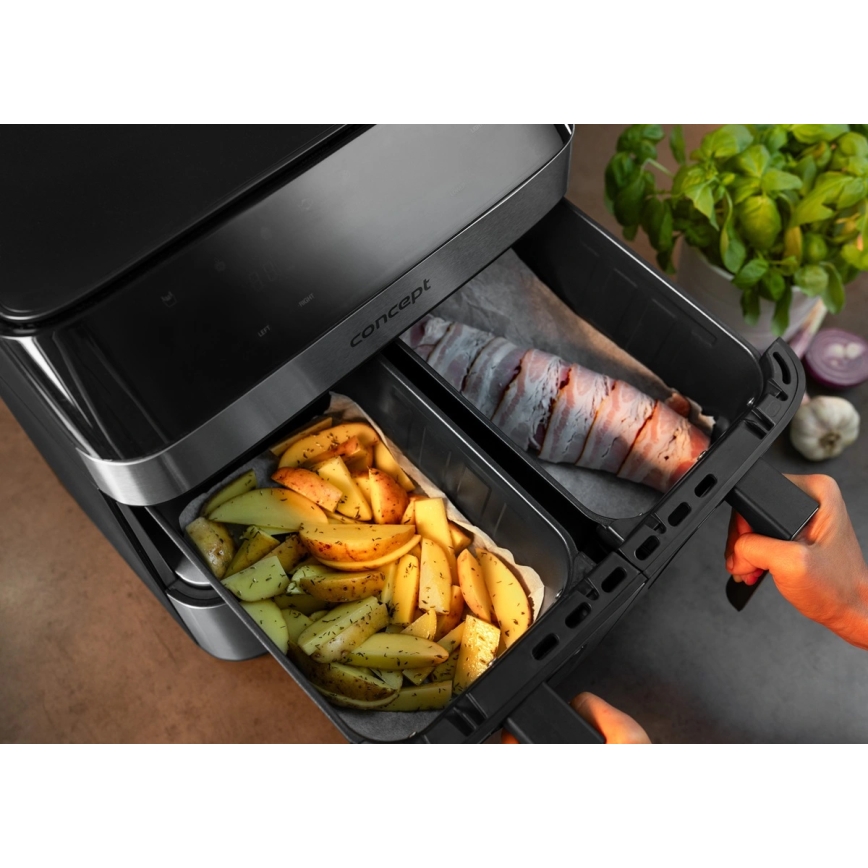 Concept FR9000 - Freidora de aire PIZZA TRIO 18,5 l 2700W/230V acero inoxidable/negro
