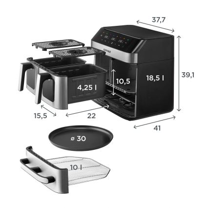 Concept FR9000 - Freidora de aire PIZZA TRIO 18,5 l 2700W/230V acero inoxidable/negro