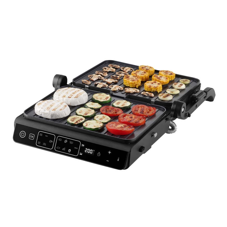 Concept ge3600 - Grill de contacto con sonda de temperatura GLASS 2000W/230V negro