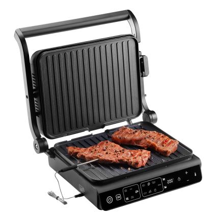 Concept ge3600 - Grill de contacto con sonda de temperatura GLASS 2000W/230V negro