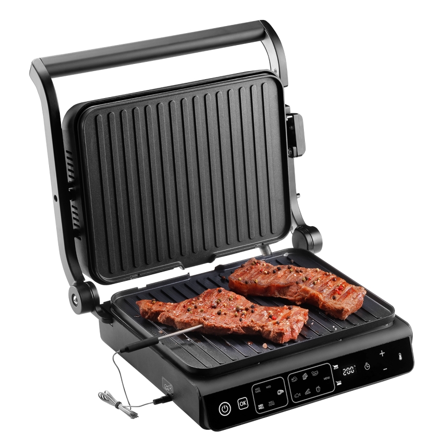 Concept ge3600 - Grill de contacto con sonda de temperatura GLASS 2000W/230V negro