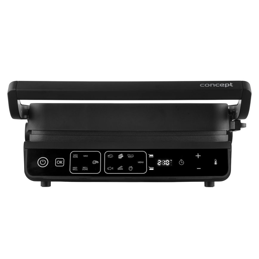 Concept ge3600 - Grill de contacto con sonda de temperatura GLASS 2000W/230V negro