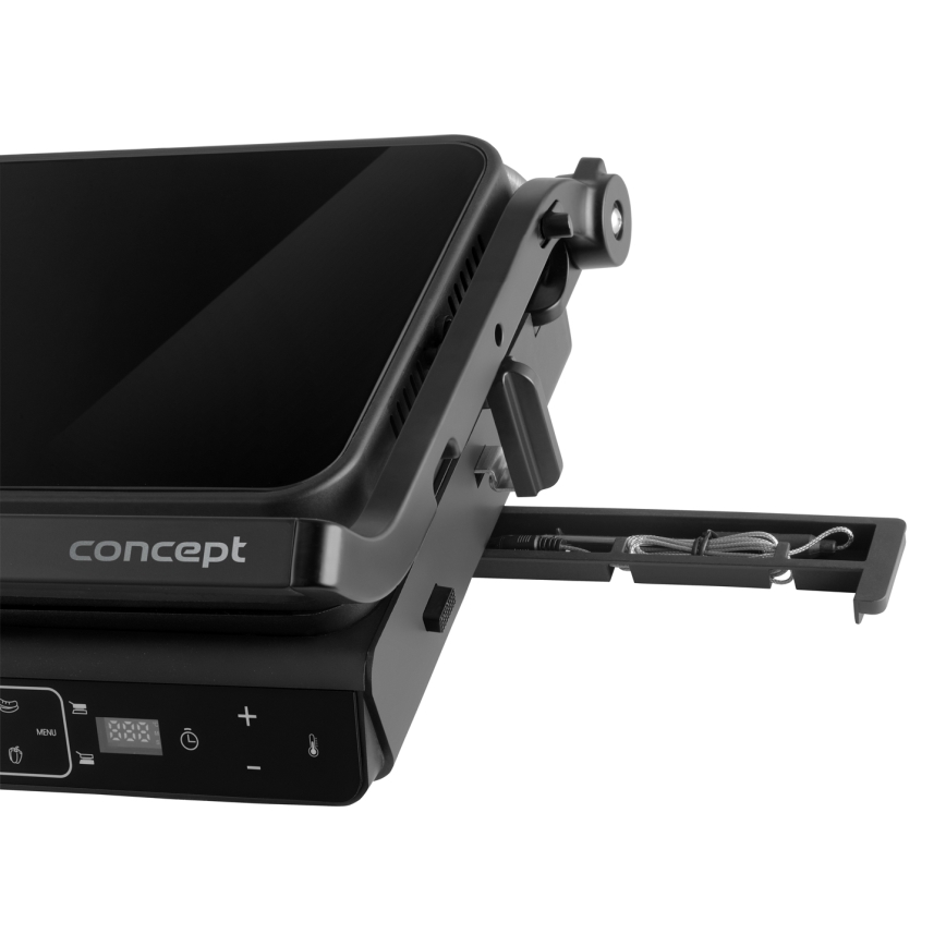 Concept ge3600 - Grill de contacto con sonda de temperatura GLASS 2000W/230V negro