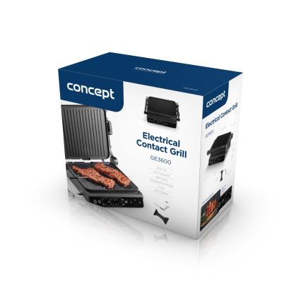 Concept ge3600 - Grill de contacto con sonda de temperatura GLASS 2000W/230V negro