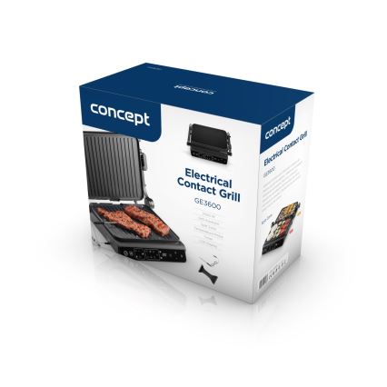 Concept ge3600 - Grill de contacto con sonda de temperatura GLASS 2000W/230V negro