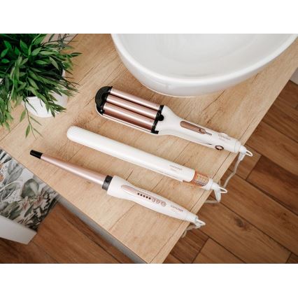 Concept KK2125 - Rizador cónico para cabello GLAM STYLE 42W/230V blanco/oro rosa