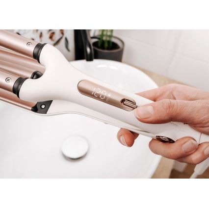 Concept KT2140 - Rizador triple para el cabello GLAM STYLE 100W/230V blanco/rosa dorado