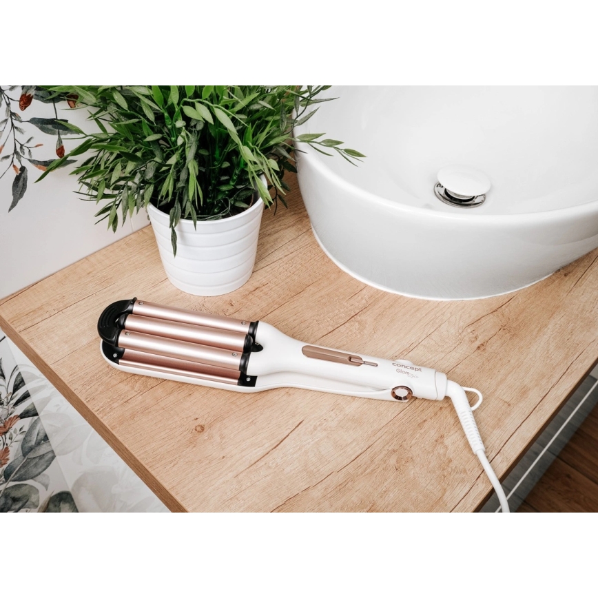 Concept KT2140 - Rizador triple para el cabello GLAM STYLE 100W/230V blanco/rosa dorado
