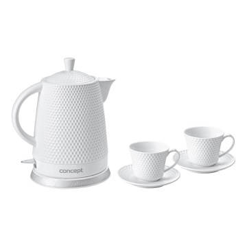 Concept RK0040 - Hervidor eléctrico 1,5 l 1500 W/230 V blanco/cerámica + 2 tazas con platillos