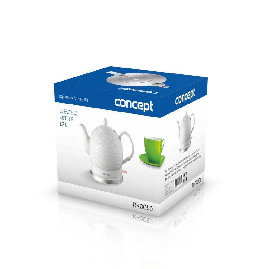 Concept RK0050 - Hervidor eléctrico de ebullición rápida 1,2 l, 1000 W/230 V, blanco/cerámica