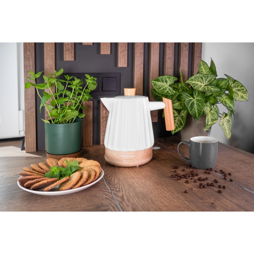 Concept RK0090 - Hervidor eléctrico 1,5 l 1500W/230V blanco/efecto madera/cerámica
