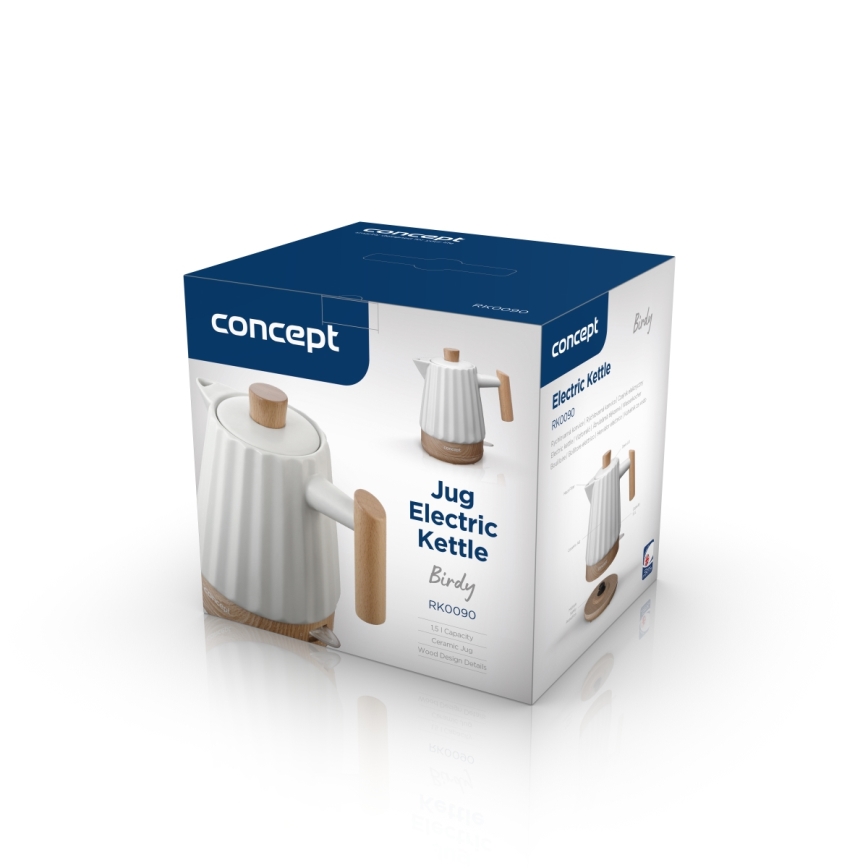 Concept RK0090 - Hervidor eléctrico 1,5 l 1500W/230V blanco/efecto madera/cerámica