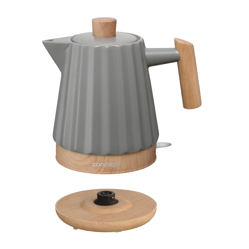 Concept RK0092 - Hervidor eléctrico 1,5 l 1500W/230V gris oscuro/acabado en madera/cerámica