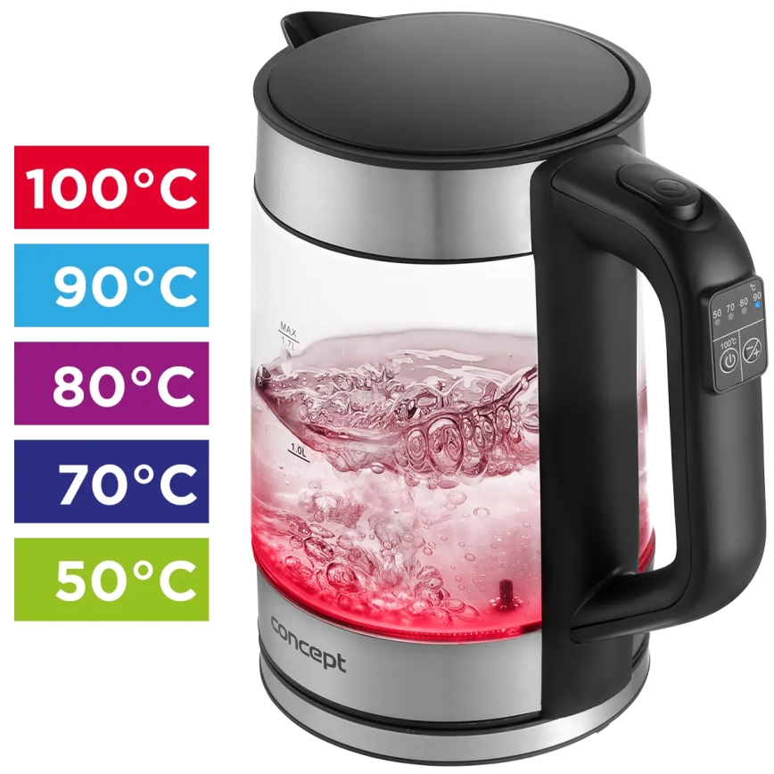 Concept RK4067 - Hervidor eléctrico con control de temperatura 1,7 l 2200 W/230 V de acero inoxidable