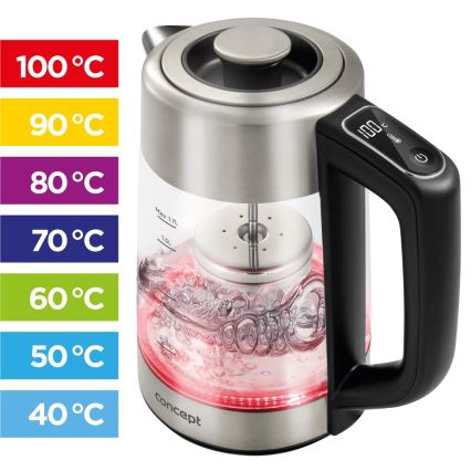 Concept RK4190 - Hervidor eléctrico con control de temperatura y filtro, 1,7 l, 2200 W/230 V, acero inoxidable