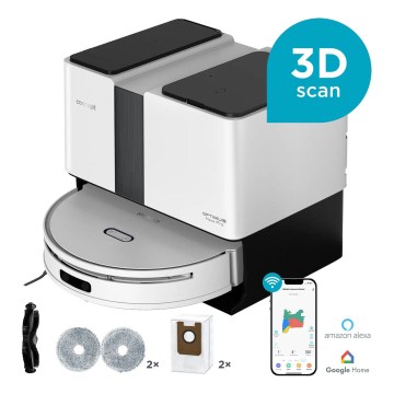 Concept VR4050 - Robot aspirador inteligente 2 en 1 con mopa OPTIMUS AQUA PRO LÁSER 3D, 600W/230V, 5200 mAh, Wi-Fi, blanco