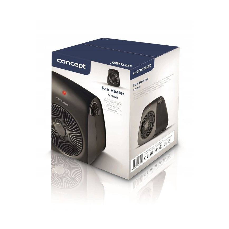Concept vt7041 - Ventilador con resistencia calefactora 1000/2000W/230V negro