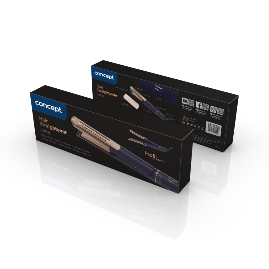 Concept VZ8100 - Plancha para el cabello PROFI CARE 60 W/230 V azul/dorado