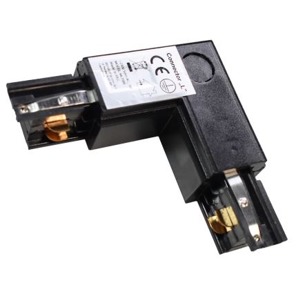Conector para luminarias en sistema de riel trifásico TRACK negro tipo L