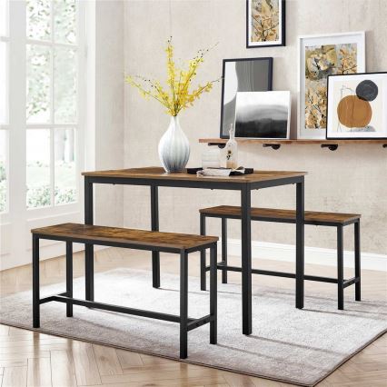 Conjunto Mesa de bar 110x70 cm + 2x bancos 97x30 cm TREVOR marrón/negro