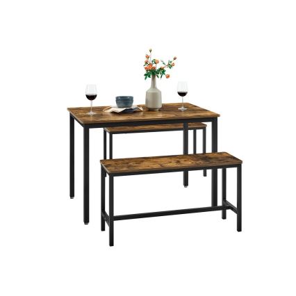 Conjunto Mesa de bar 110x70 cm + 2x bancos 97x30 cm TREVOR marrón/negro