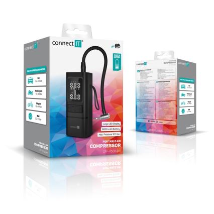 CONNECT IT CFF-4500-BK - Compresor digital de bolsillo AirFlow 80W/6000 mAh negro