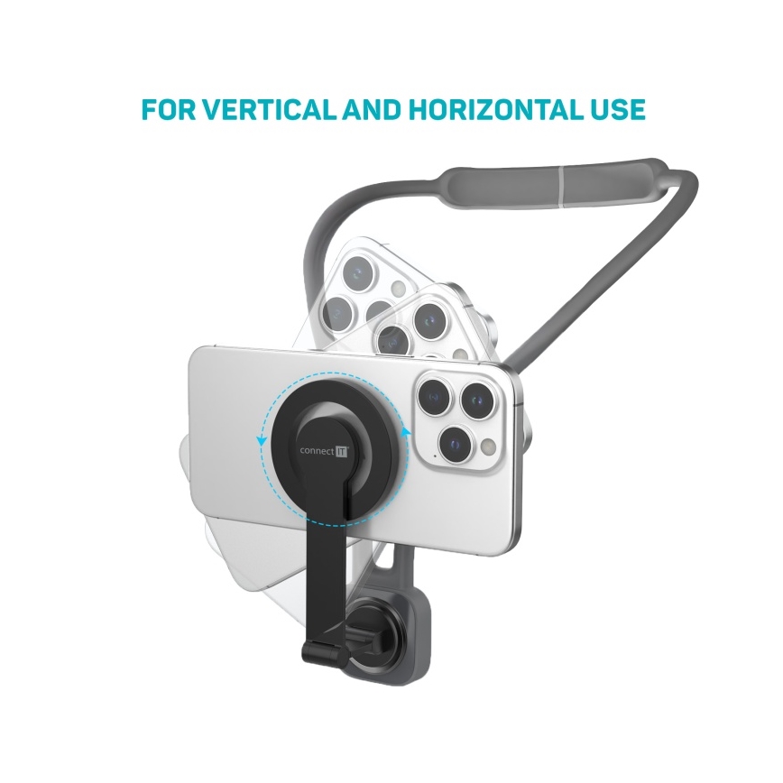 CONNECT IT CFF-6020-GY - Soporte magnético flexible para teléfono para llevar al cuello, compatible con MagSafe