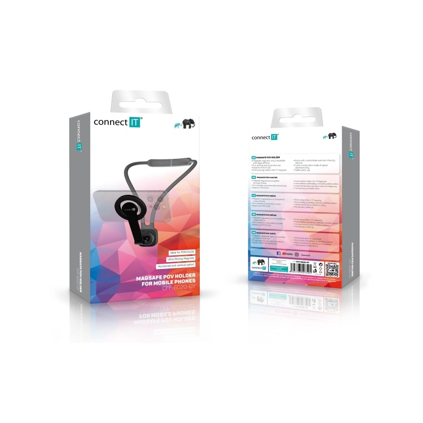 CONNECT IT CFF-6020-GY - Soporte magnético flexible para teléfono para llevar al cuello, compatible con MagSafe