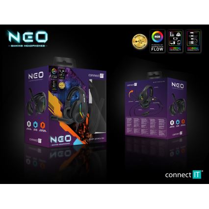 CONNECT IT CHP-3595-BK - LED RGB Auriculares gaming con cable con un micrófono negro
