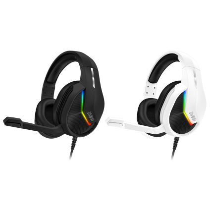 CONNECT IT CHP-3595-WH - LED RGB Auriculares gaming con cable con un micrófono blanco/negro
