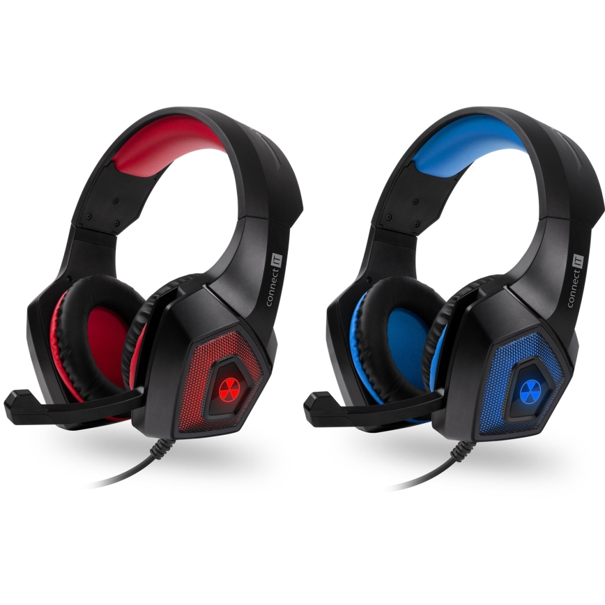 CONNECT IT CHP-5500-BL - LED Auriculares gaming con cable con un micrófono negro/azul