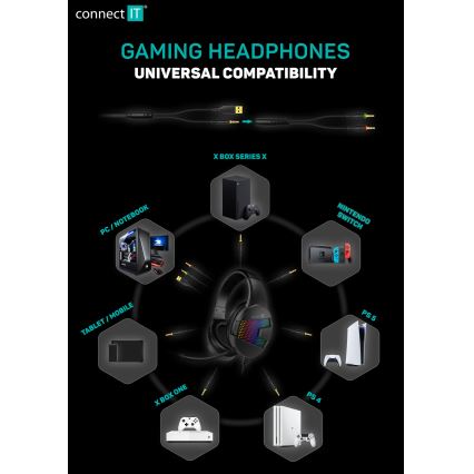 CONNECT IT CHP-5600-BK - LED RGB Auriculares gaming con cable con un micrófono negro