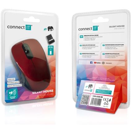 CONNECT IT CMO-2230-RD - Ratón inalámbrico silencioso MUTE 1200 DPI 1xAA negro/rojo