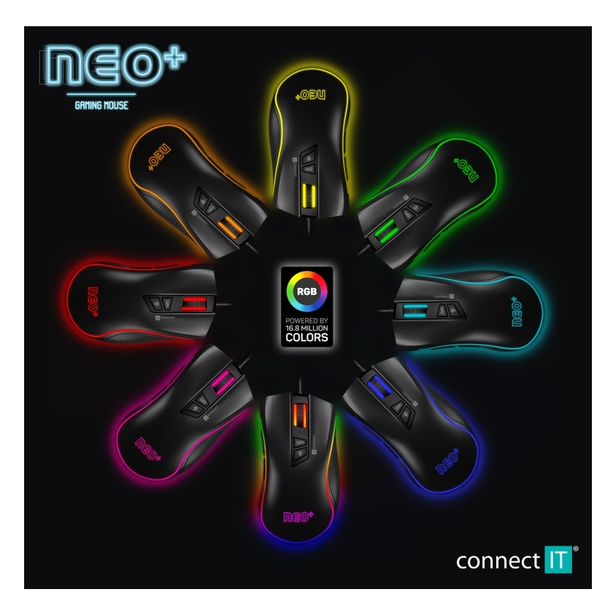 CONNECT IT CMO-3591-BK - Ratón gaming con cable LED RGB 500-7200 DPI negro