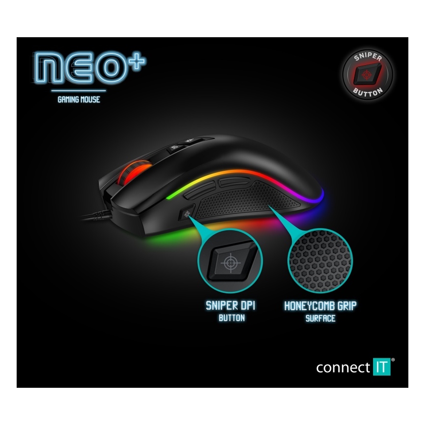 CONNECT IT CMO-3591-BK - Ratón gaming con cable LED RGB 500-7200 DPI negro