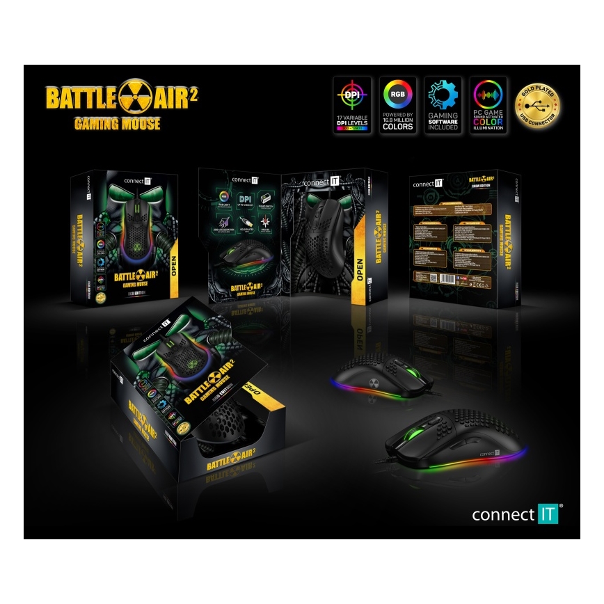 CONNECT IT CMO-5511-BK - Ratón gaming con cable LED RGB 200-12800 DPI negro