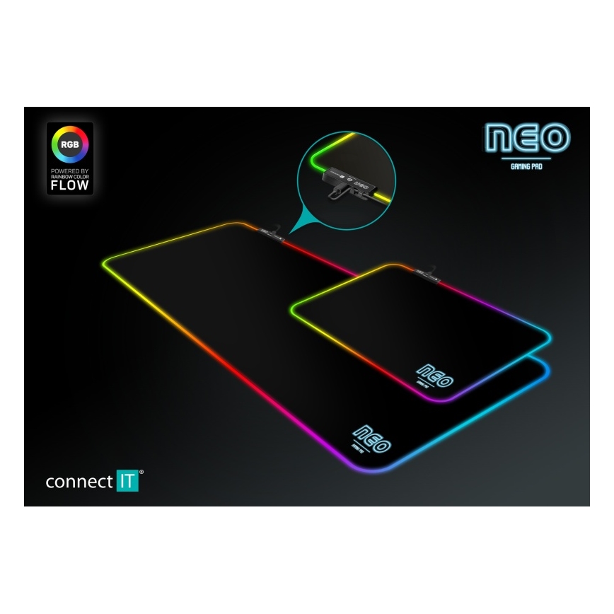 CONNECT IT CMP-3100-SM - Alfombrilla de juego LED RGB para ratón 32x24,5 cm negra