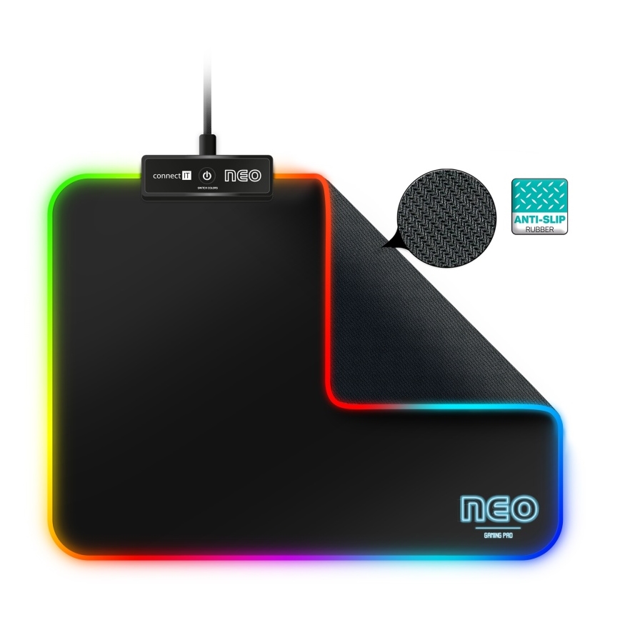 CONNECT IT CMP-3100-SM - Alfombrilla de juego LED RGB para ratón 32x24,5 cm negra