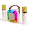 CONNECT IT CSP-1010-BG - Altavoz LED RGB con 2 micrófonos inalámbricos 5W/1200 mAh + 2x 400 mAh crema/dorado