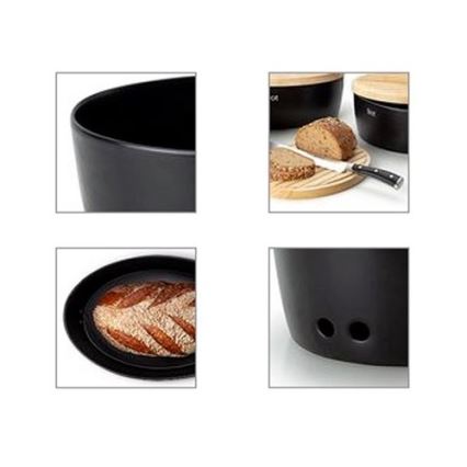 Continenta C3730 - Panera con tapa 30x23 cm negra/madera de caucho