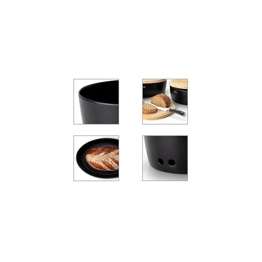 Continenta C3730 - Panera con tapa 30x23 cm negra/madera de caucho